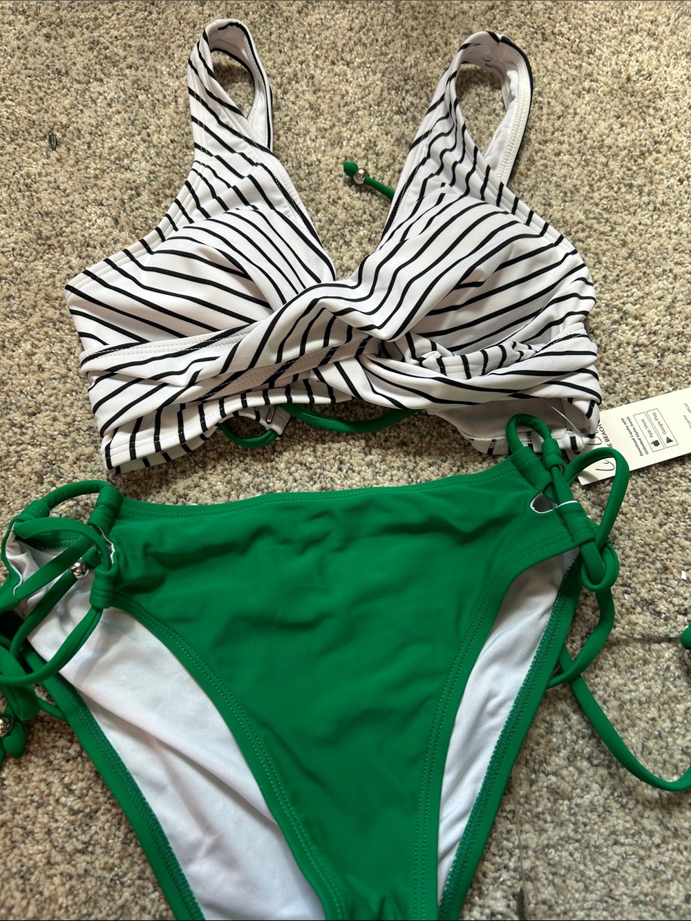 Cupshe Green & Black-White Stripe Two-Piece Bikini